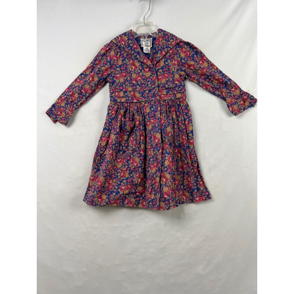 Vintage April Cornelloki Floral Dress Kids 2 Cotton Sailor Collar Button Front